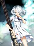  blue_eyes blue_hair gatling_gun gun huge_weapon school_uniform weapon yamaoka_sawara 