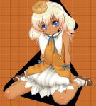  biscuit blonde_hair blue_eyes dark_skin food_as_clothes ganguro lowres object_on_head oekaki 