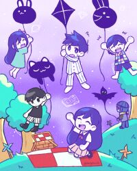  +++ 2girls 4boys absurdres antenna_hair arms_up artist_name aubrey_(headspace)_(omori) aubrey_(omori) barefoot black_eyes black_hair black_shoes black_socks black_tank_top blue_skin brother_and_sister brothers checkered_blanket checkered_clothes chibi chibi_only closed_eyes closed_mouth colored_skin commentary double-parted_bangs english_commentary expressionless flying_sweatdrops goggles hair_between_eyes hero_(headspace)_(omori) hero_(omori) highres kel_(headspace)_(omori) kel_(omori) kid's_kite_(omori) kite_flying kite_kid_(omori) long_hair long_shirt long_sleeves looking_at_viewer mari_(headspace)_(omori) mari_(omori) multiple_boys multiple_girls omori omori_(omori) open_mouth pajamas pants picnic_basket picnic_blanket pink_hair pinwheel pleated_skirt purple_hair purple_shorts purple_sky red_skirt seiza shirt shoes short_hair short_sleeves shorts siblings sidelocks sitting skirt sky smile socks starlyfnnctn striped_clothes striped_pajamas striped_shorts sweatdrop t-shirt tank_top teeth tongue tree twitter_username upper_teeth_only vertical-striped_clothes vertical-striped_pajamas vertical-striped_shorts violet_eyes white_pajamas white_pants white_shorts white_skin white_socks 