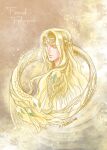  1boy blonde_hair blue_eyes circlet dated finrod kazuki-mendou long_hair male_focus one-hour_drawing_challenge parted_lips robe signature silmarillion solo upper_body 