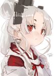  1girl albino alternate_eye_color alternate_hair_color blush closed_mouth dated japanese_clothes kantai_collection long_hair nisshin_(kancolle) portrait red_eyes signature simple_background solo toka_(marchlizard) very_long_hair white_background white_hair 