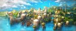  blue_sky building city clouds copyright copyright_name day final_fantasy final_fantasy_xiv highres mountainous_horizon no_humans official_art scenery ship sky square_enix statue water watercraft 