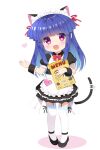  1girl :d alternate_costume animal_ear_fluff animal_ears bangs black_footwear blue_hair blunt_bangs cat_ears cat_tail chibi commentary_request enmaided eyebrows_visible_through_hair full_body furude_rika gaou_(babel) garter_straps heart heart_in_eye higurashi_no_naku_koro_ni long_hair looking_at_viewer maid maid_headdress menu name_tag open_mouth puffy_short_sleeves puffy_sleeves shoes short_sleeves simple_background smile solo symbol_in_eye tail thigh-highs violet_eyes white_background white_legwear wrist_cuffs 