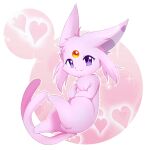  animal_focus closed_mouth commentary espeon fluffy forehead_jewel forked_tail full_body gem happy heart heart_background highres kryztar looking_at_viewer no_humans outline pink_background pokemon pokemon_(creature) smile solo sparkle split_mouth tail two-tone_background violet_eyes white_outline 