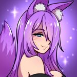  1girl akairiot animal_ears blue_eyes commission copyright_request gradient gradient_background hair_over_one_eye looking_at_viewer portrait purple_background purple_theme smile solo 