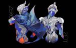  2boys absurdres back black_background blue_cape cape character_name english_text highres male_focus multiple_boys niza simple_background ultra_series ultraman_z ultraman_z_(series) ultraman_zero 