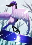  absurdres bare_tree blue_eyes commentary_request day flying from_below galarian_articuno galarian_form gen_8_pokemon highres kaichi_(tomiyu25) legendary_pokemon looking_to_the_side no_humans outdoors pokemon pokemon_(creature) shiny talons tree 