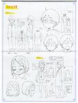  1boy 1girl absurdres ahoge character_sheet crease dagashi_kashi endou_saya expressions eyebrows_visible_through_hair fang hair_between_eyes hair_ornament hairclip highres lineart multiple_views official_art scan scan_artifacts shikada_kokonotsu torrent_source turnaround younger 