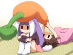  2girls animal_ears bangs brown_hair brown_jacket collared_shirt commentary_request dress holding holding_stuffed_toy inaba_tewi jacket knees_up leg_hug long_hair lying multiple_girls no_shoes on_back on_floor pink_dress pink_skirt purple_hair rabbit_ears reisen_udongein_inaba shirosato shirt short_sleeves sitting skirt socks stuffed_carrot stuffed_toy tatami touhou very_long_hair white_legwear white_shirt |_| ||_|| 