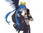  black_dress black_hair blue_hair couple dizzy_(guilty_gear) guilty_gear guilty_gear_xrd long_hair looking_at_another smile testament_(guilty_gear) white_background wings 