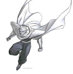  1boy cape dabooa_db dougi dragon_ball dragon_ball_z full_body greyscale highres male_focus monochrome namekian no_eyebrows piccolo pointy_ears simple_background solo white_background 