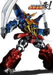  artist_name autobot blue_eyes copyright_name dual_wielding english_commentary glowing glowing_eyes gokenzan holding holding_sword holding_weapon lam_atek logo looking_at_viewer mecha no_humans science_fiction shadow solo sword transformers transformers_go watermark weapon web_address 