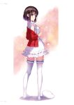  1girl bangs brown_eyes brown_hair frills full_body gradient gradient_background hat highres katou_megumi misaki_kurehito official_art page_number saenai_heroine_no_sodatekata short_hair simple_background solo standing thigh-highs white_background white_legwear zettai_ryouiki 