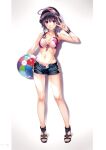  1girl ball beachball bikini bikini_top breasts full_body highres holding hyoudou_michiru looking_at_viewer medium_breasts midriff misaki_kurehito navel official_art saenai_heroine_no_sodatekata sleeveless standing sunglasses swimsuit white_background 