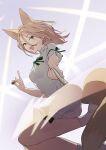  1girl animal_ears blonde_hair brown_eyes commentary_request fangs fox_ears fox_girl fox_tail highres holding_test_tube kudamaki_tsukasa looking_at_viewer nakatani_nio open_mouth tail touhou 