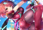  1girl aegis_sword_(xenoblade) bangs black_gloves breasts earrings fingerless_gloves gloves highres jewelry large_breasts pyra_(xenoblade) racket_ti1 red_eyes red_legwear red_shorts redhead short_hair short_shorts shorts super_smash_bros. swept_bangs sword thigh-highs tiara weapon xenoblade_chronicles_(series) xenoblade_chronicles_2 