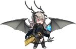  1girl alternate_color alternate_costume anankos barefoot black_clothes black_tail blue_cape cape chibi corrin_(fire_emblem) corrin_(fire_emblem)_(female) corruption crystal dark_persona dragon dragon_girl dragon_horns dragon_tail evil fire_emblem fire_emblem_fates fire_emblem_heroes gloves grey_wings holding holding_sword holding_weapon horns long_hair lowres nintendo open_mouth peevthesheev possessed red_eyes silver_hair sword tail transparent_background weapon wings 
