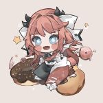  1girl atelier_live bangs blue_eyes chibi doughnut dragon_girl dragon_horns food hair_ribbon highres horns kuzuryu_io long_sleeves looking_at_viewer pink_hair ribbon solo soyutrys star_(symbol) virtual_youtuber wings 