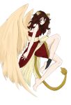  animal_ears brown_hair dress highres lamassu lion_ears lion_tail red_eyes self_upload sumerian_mythology tail wings 