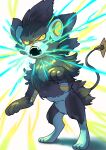 9gojonnybgo absurdres black_fur colored_sclera commentary_request electricity gen_4_pokemon highres looking_to_the_side luxray no_humans open_mouth orange_sclera paws pokemon pokemon_(creature) solo standing teeth toes yellow_eyes 