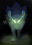  9gojonnybgo absurdres colored_sclera commentary_request dark electricity gen_4_pokemon glowing glowing_eyes highres looking_at_viewer luxray no_humans orange_sclera paws pokemon pokemon_(creature) solo standing toes white_eyes 