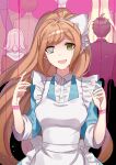  3boys 4girls absurdres apron bangs blue_dress bow breasts brown_hair commentary_request crazy_eyes crying crying_with_eyes_open dangan_ronpa_(series) dangan_ronpa_3_(anime) dress eyebrows_visible_through_hair facing_away from_behind green_eyes hair_bow hair_ribbon hands_up high_ponytail highres hinata_hajime hope&#039;s_peak_academy_school_uniform jewelry koizumi_mahiru large_breasts long_hair looking_at_viewer maid_apron medium_hair multiple_boys multiple_girls nanami_chiaki open_mouth orange_hair ponytail ribbon rin_(yukameiko) school_uniform short_hair smile solo_focus sonia_nevermind tanaka_gandamu tears white_apron white_bow white_ribbon yukizome_chisa 