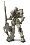  ctpt9r glowing glowing_eye gun gundam gundam_unicorn highres holding holding_gun holding_weapon mecha one-eyed radio_antenna redesign rifle science_fiction scope shadow sniper_rifle solo standing weapon white_background zaku_i_sniper_type 