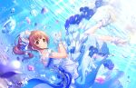  blush brown_eyes brown_hair dress idolmaster_cinderella_girls_starlight_stage igarashi_kyouko long_hair side_ponytail smile underwater 