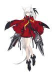  1girl animal_ears ankle_boots boots cannon copyright_request fold-over_boots fox_ears fox_tail full_body grey_eyes jacket looking_at_viewer machinery nagishiro_mito ponytail red_jacket simple_background solo tail white_background white_hair 