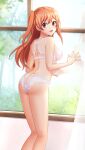  1girl :d ass bangs bra breasts brown_eyes day dimples_of_venus doukyuusei_another_world eyebrows_visible_through_hair from_behind game_cg hair_between_eyes hair_ribbon indoors lingerie long_hair medium_breasts official_art open_mouth orange_hair panties ribbon sendou_airi shiny shiny_hair shoulder_blades sideboob smile solo standing twintails underwear underwear_only very_long_hair white_bra white_panties yellow_ribbon 