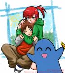  bloo blooregard_q_kazoo brown_hair brown_pants cartoon_network crayon foster&#039;s_home_for_imaginary_friends frankie_foster green_jacket mac_(foster&#039;s) red_hair red_shirt shoes sun white_sleeves window 