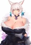  animal_ears arm_under_breasts artist_request astarte breasts cat_ears final_fantasy final_fantasy_xiv grey_eyes highres huge_breasts jewelry looking_at_viewer miqo&#039;te necklace parted_lips robe short_hair smile tattoo white_hair y&#039;shtola_rhul 