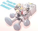  1boy 3girls blonde_hair blue_eyes blue_hair character_request elf ernesti_echevalier eyebrows_visible_through_hair gradient_hair gun holding holding_gun holding_weapon ishiyumi ishiyumi_(character) knight&#039;s_&amp;_magic mechanical_buddy_universe milestone_celebration momdroid_(mechanical_buddy_universe) multicolored_hair multiple_girls open_mouth orange_hair original pointy_ears robot short_hair silver_hair smile v-fin weapon 