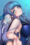  1girl blue_eyes blue_hair blush breasts bubble crying dress eyebrows_visible_through_hair hair_ornament large_breasts long_hair looking_at_viewer ningyo_hime_(sinoalice) parted_lips sad sinoalice sketch solo teeth teroru twintails 