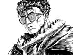  1boy armor berserk berserker_armor closed_mouth commentary english_commentary face glasses grass guts_(berserk) highres looking_at_viewer short_hair simple_background solo substance20 white_background 