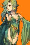  blush breasts cleavage detached_sleeves earrings final_fantasy final_fantasy_iv green_hair nessie orange_eyes rydia simple_background solo thigh-highs thighhighs 