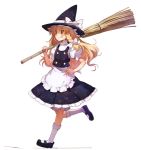  blonde_hair braid broom grin hand_on_hip hat kirisame_marisa long_hair mary_janes momiji_mao running shoes smile touhou witch_hat yellow_eyes 