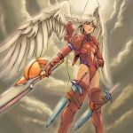  altima bodysuit breasts cleavage final_fantasy final_fantasy_tactics hand_on_hip head_wings headwings momigara_(mmgrkmnk) nawashiro ozzio red_eyes sideboob solo sword thigh-highs thighhighs ultima_(fft) weapon white_hair wings 