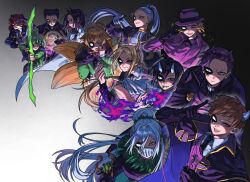  >:) 2girls 6+boys :d :q aiming aiming_at_viewer antenna_hair balam_shichiro bars_robin black_background black_capelet black_eyes black_gloves black_hair black_nails black_necktie black_sclera black_shirt black_skirt black_suit blonde_hair blue_hair bow_(weapon) brown_eyes brown_hair buer_blushenko cable capelet cigarette closed_mouth coat collared_shirt colored_sclera comb_over controller cropped_jacket cropped_torso dantalion_dali demon_boy demon_girl demon_horns double-parted_bangs drawing_bow earrings evil_smile eye_mask fang fangs fedora fire flower flower-shaped_pupils flower_earrings flute fur_trim furrowed_brow gloves gradient_background green_coat green_eyes green_hair grey_eyes grin group_picture hair_between_eyes hair_flaps hair_horns hair_intakes hair_pulled_back hair_slicked_back half_eye_mask hat high_ponytail holding holding_bow_(weapon) holding_cable holding_controller holding_flute holding_instrument holding_remote_control holding_wand holding_weapon horns ifrit_djinn_eito index_finger_raised instrument ipos_ichou jacket jewelry lab_coat long_hair long_sleeves looking_at_viewer magic mairimashita!_iruma-kun marbas_march mask medium_hair morax_momonoki mouth_mask multiple_boys multiple_girls murmur_tsumuru naberius_kalego nail_polish necktie on_flower open_clothes open_coat orange_eyes orange_flower orias_oswell oversized_flower parted_bangs parted_lips pink_pupils pointing pointing_at_viewer pointy_ears ponytail profile purple_capelet purple_fire purple_hair purple_hat pyrokinesis red_eyes red_hair remote_control salute sanpaku seiza shirt short_bangs short_hair sideways_glance simple_background sitting skin_fang skirt sleeves_rolled_up slit_pupils smile smirk smoke smoking sparkle stolas_suzie suit suit_jacket sweater_guard symbol-shaped_pupils tassel tassel_earrings teeth tongue tongue_out ttine_mi twintails upper_body upper_teeth_only v-shaped_eyebrows very_long_hair violet_eyes wand weapon white_background white_coat white_horns 