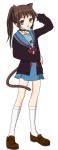  cardigan cat_ears collar genderswap kyon kyonko ponytail school_uniform solo suzumiya_haruhi_no_yuuutsu tail 