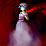  blue_hair chirigami-san hand_on_own_chest hat light_smile looking_afar red_eyes remilia_scarlet short_hair touhou wings 