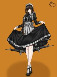 1girl alternate_costume assault_rifle curtsey eyepatch girls_frontline long_hair m16a1_(girls_frontline) mais skirt_lift