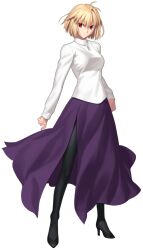  1girl angry antenna_hair arcueid_brunestud black_pantyhose black_shoes blonde_hair breasts clenched_hand full_body hair_between_eyes hand_on_own_hip high_heels jewelry large_breasts long_skirt looking_at_viewer messy_hair necklace official_art pantyhose purple_skirt red_arcueid red_eyes shoes short_hair side_slit single_hair_intake skirt solo standing sweater takeuchi_takashi transparent_background tsukihime tsukihime_(remake) turtleneck turtleneck_sweater white_sweater 