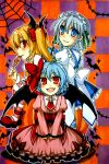  bad_id bat bat_wings blonde_hair blue_eyes blue_hair braid candy fang flandre_scarlet hair_ornament hair_ribbon izayoi_sakuya kuronohana lollipop maid maid_headdress red_eyes remilia_scarlet ribbon short_hair side_ponytail silver_hair socks spider_web striped striped_socks swirl_lollipop touhou twin_braids wings 