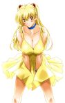  bb cleavage cosplay crossover dress highres huge_breasts kamia_(not_found) matsuoka_kiyone neon_genesis_evangelion original solo souryuu_asuka_langley souryuu_asuka_langley_(cosplay) yellow_dress 