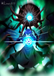  1girl absurdres between_fingers black_boots black_dress black_keys_(type-moon) blue_eyes blue_hair boots ciel_(tsukihime) dress glowing glowing_eyes highres holding holding_knife holding_sword holding_weapon knife lace-up_boots linus208 multiple_swords nun plant rapier shaded_face short_hair solo sword tree tsukihime tsukihime_(remake) vines weapon 