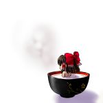  blush brown_hair chibi cup girl_in_a_cup hakurei_reimu in_container in_cup minigirl nude pun simple_background socha solo teacup touhou unzan when_you_see_it 