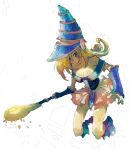  aoki blonde_hair blue_eyes boots breasts cleavage dark_magician_girl detached_sleeves helm helmet large_breasts long_hair pentacle skirt staff wand white_background yu-gi-oh! yuu-gi-ou yuu-gi-ou_duel_monsters 