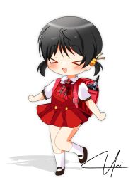 >_< 1girl :d backpack bag blush chibi derivative_work highres kaai_yuki non-web_source official_art_redraw randoseru self-upload shadow signature smile uci666 vocaloid