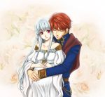  1girl couple eliwood fire_emblem fire_emblem:_rekka_no_ken hug hug_from_behind ninian otuyudeta pregnant red_eyes red_hair redhead short_hair silver_hair white_hair 